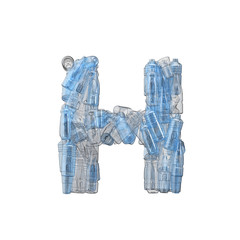 Letter H made from plastic bottles. Plastic recycling font. 3D Rendering