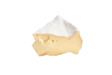 Brie cheese. Tasty camembert isolated on a white background. A piece of cheese.