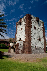 historic buildings in the Spanish city of San Sebastian on the Canary island of Gomera on a warm summer day