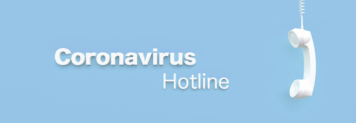 Hotline Landline telephone in front of a color wall background. Corona Covid-19 Virus concept - 3D Rendering.