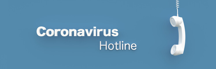 Hotline Landline telephone in front of a color wall background. Corona Covid-19 Virus concept - 3D Rendering.