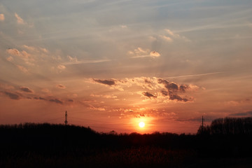 Sunset. The sky in beautiful dark colors covered the city