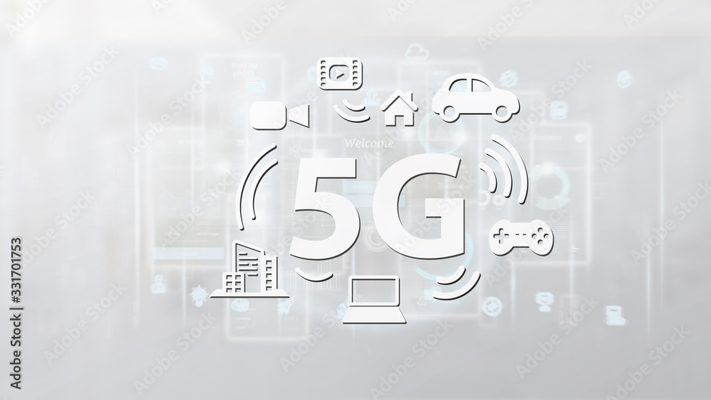 Poster 5g connection with data surrounding - 3d rendering