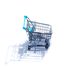 The shopping cart with shadow for  financial  concept isolated on white background