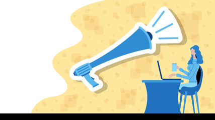 Business woman working for advertising with a megaphone icon