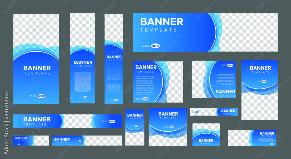 Fototapete set of creative web banners of standard size with a place for photos. business ad banner. vertical, 