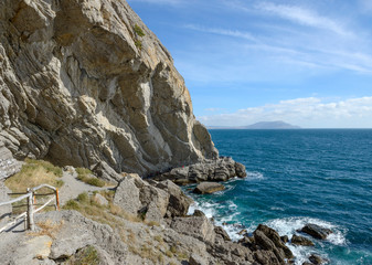 Golitsyn trail along seaside of Koba-Kaya mountain, Crimea, Russia.