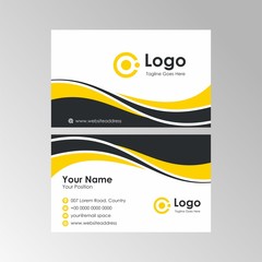 Simple clean stylish business card with black and yellow wave color design, professional name card template vector