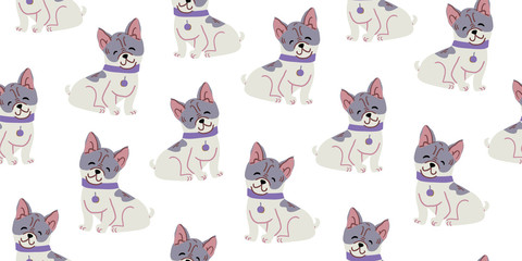 Vector seamless pattern with cute bulldog dogs