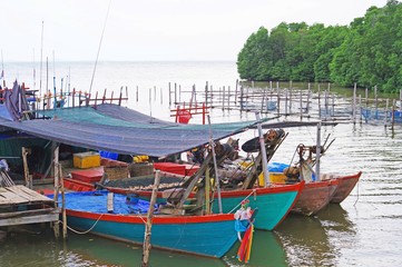 Fishing boats moored ashore and await the next exit
