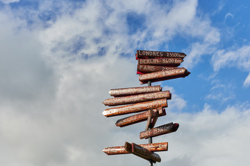 distance indicators to cities in the background