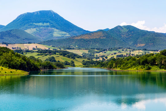 Lago di Cingoli, Lago di Castriccioni or Lake of Cingoli late May view in Marche Region, Province of Macerata, Italy