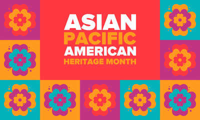 Asian Pacific American Heritage Month. Celebrated in May. It celebrates the culture, traditions and history of Asian Americans and Pacific Islanders in the United States. Poster, card, banner. Vector © scoutori