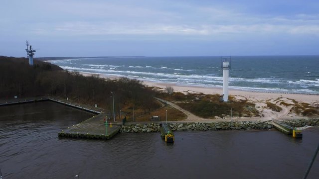 harbor in Kolobrzeg in poland seen from a lighthouse