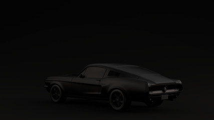 Powerful Black Muscle Car Black Background 3d illustration 3d render