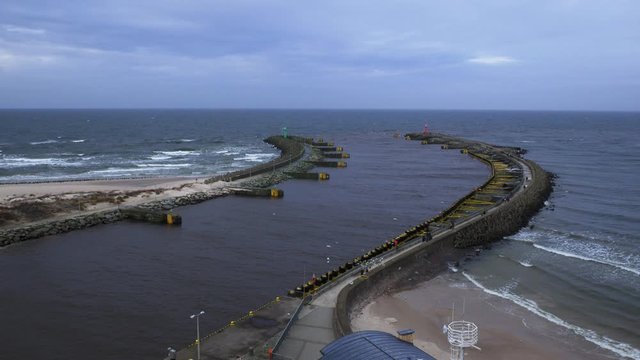 Entrance to port in Kolobrzeg in poland seen from a lighthouse
