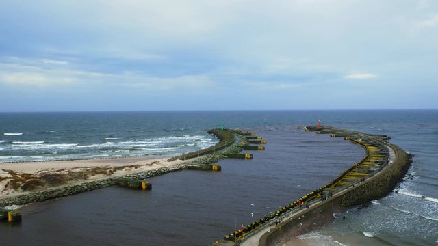 Entrance to port in Kolobrzeg in poland seen from a lighthouse