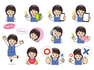 オフィスレディバリエーション　初心者マーク　スマートフォン　タブレット　虫眼鏡　クレジットカード　ハート　まるばつクイズ