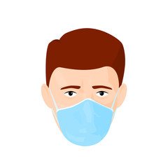Man Wearing Protective Face Mask in Covid 19 Coronavirus Outbreak Pandemic - Vector Icon illustration.