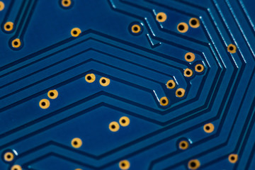 Macro close up view of computer electronic board, part and connector 