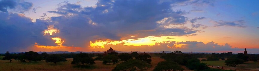 Panoramic view on sunset over Bagan Myanmar/Burma