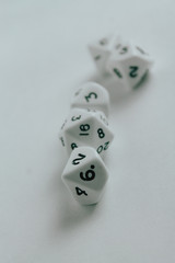 Dice of different faces, d10 and d20, ready to play adventure games. Dice geeks to play.