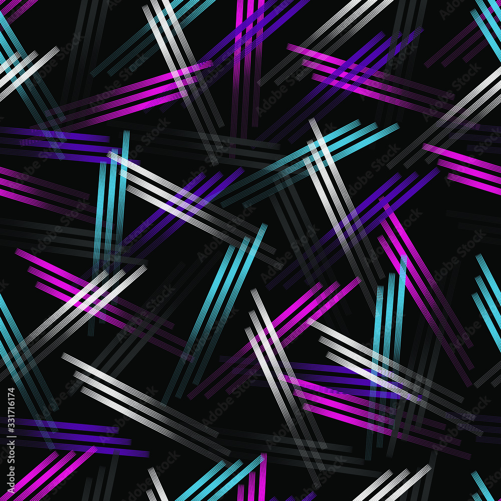 Wall mural abstract seamless pattern. multicolored chaotic lines on a black background.