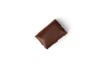 Porous dark chocolate isolated on white background.