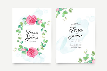 Hand painted floral watercolor of wedding invitation template