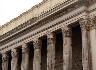Rome, Italy, the remains of the frontal columns of the Adriano's temple in Pietra's square