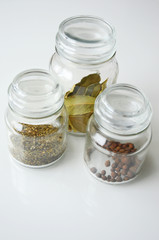 glass jars for spices. kitchen appliances.