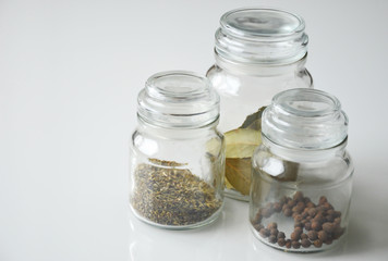 glass jars for spices. kitchen appliances.