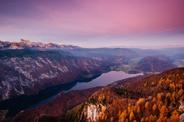 ake Bohinj from Vogel in the sunset. Triglav mountains and Julian alpsin the baclground, Slovenia, Europe - 331718549