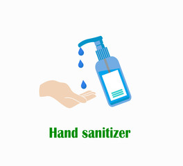 Hand antiseptic - flat vector illustration of a plastic jar with a dispenser and antibacterial substance. Prevention from bacteria and viruses. World coronavirus pandemic