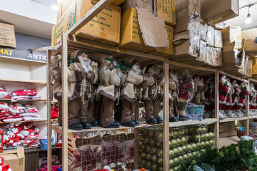 Numerous Christmas decorations for sale at the Christmas Market in Bethlehem in Palestine