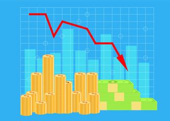 Fototapeta premium Business finance crisis, graph down, red Indication arrows, vector design