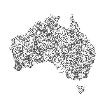 Australia Map From Black Isolines Or Level Line Geographic Topographic Map Grid. Vector Illustration.