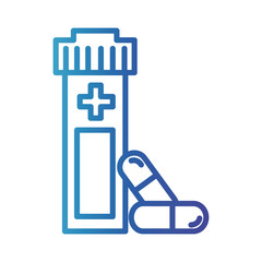 bottle with capsules medication, gradient line style icon vector illustration design