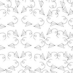 cartoon seamless repeat pattern with paper plane, travel concept vector illustration for backgrounds, fabric, wrapping projects, simple surface pattern design