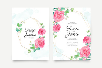 Wedding invitation template with geometric hand painted floral watercolor
