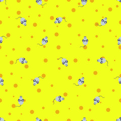Abstract seamless pattern with mouse on cheese yellow background with circles