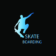 Skateboarder and text seiteboarding with gradient on black background. Vector illustration