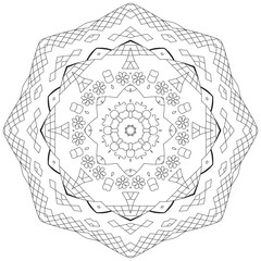 Hand drawn zentangle circular ornament for coloring page.