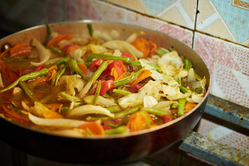 Cooking vegetable and chili pepper 