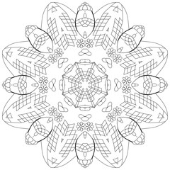 Hand drawn zentangle circular ornament for coloring page.