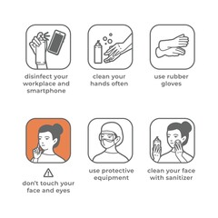 Airborne infection protection badge set. Vector information illustration.