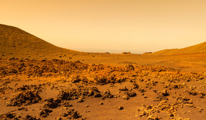 Landscape on planet Mars , desert and mountains on red planet © wlad074
