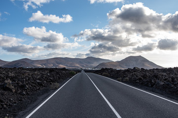 Driveway of Timanfaya National Park on island Lanzarote