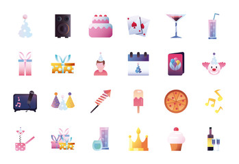 Party gradient style icon set vector design