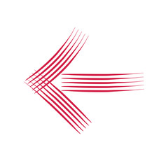Red reverse or left pointing pen drawn arrow icon sketched as vector symbol..
